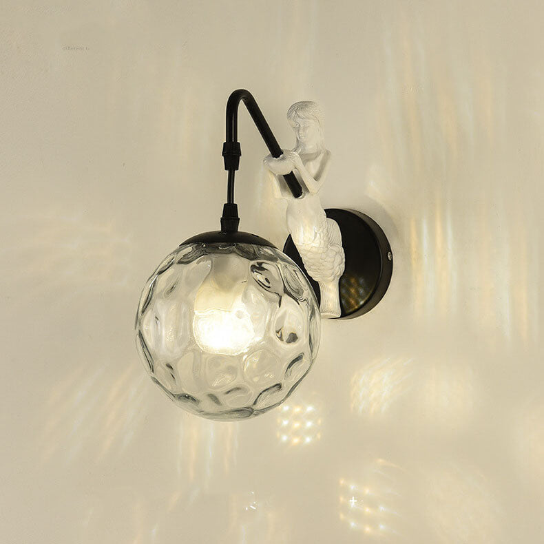 Vintage Mermaid Orb Wall Sconce | Bedroom Metal Resin Glass Light | Lologe