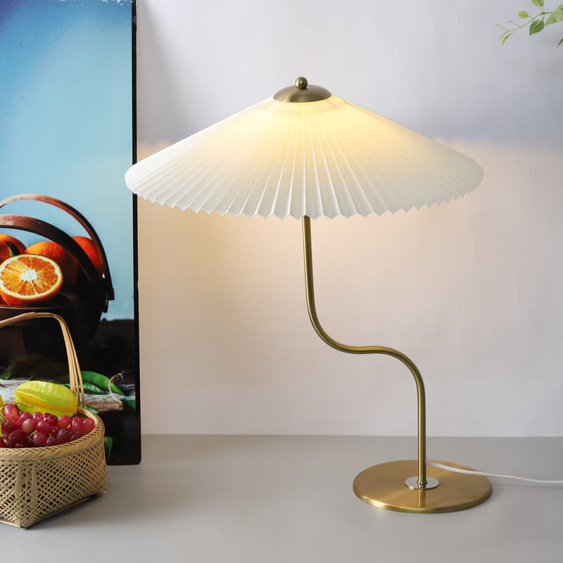 Retro Table Lamp for Bedroom | Pleated Fabric Shade Decorative Lighting | Lologe