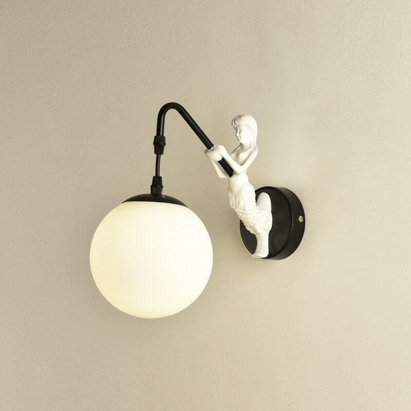 Vintage Mermaid Orb Wall Sconce | Bedroom Metal Resin Glass Light | Lologe