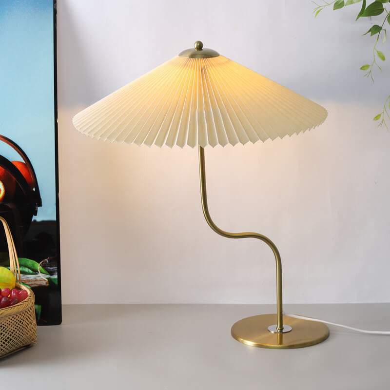 Retro Table Lamp for Bedroom | Pleated Fabric Shade Decorative Lighting | Lologe