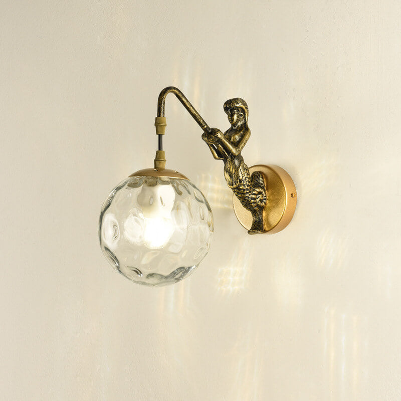 Vintage Mermaid Orb Wall Sconce | Bedroom Metal Resin Glass Light | Lologe