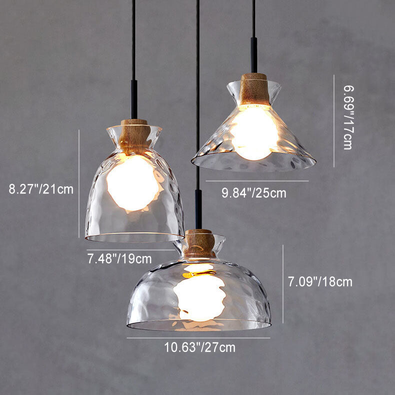 Pendant Light for Kitchen Island | Clear Rippled Glass Shade | 1-Light Nordic | Lologe