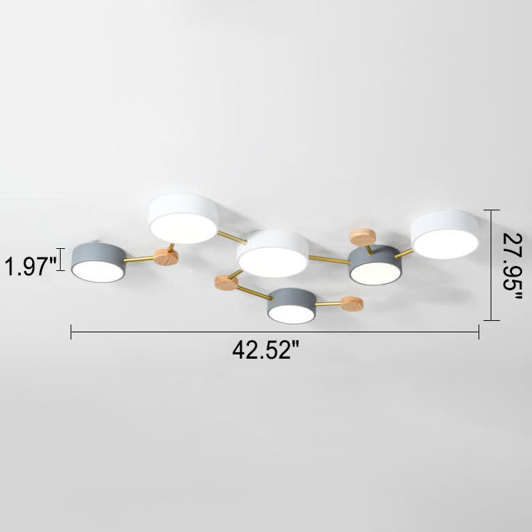 LED Flush Mount Ceiling Light | Bedroom Lighting | Solid Wood & Iron | Scandinavian Modern | Lologe