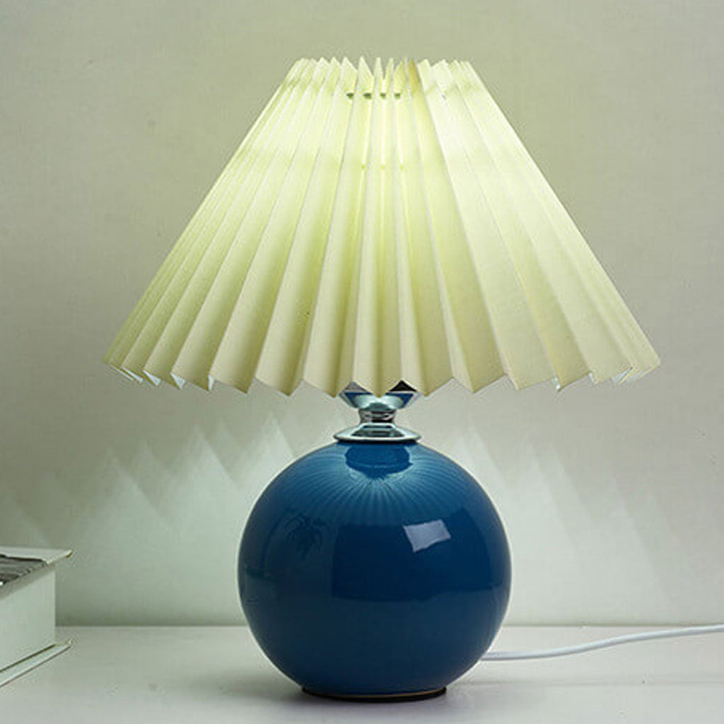 Table Lamp Bedroom Ceramic Pleated Shade | Minimalist Design | Lologe