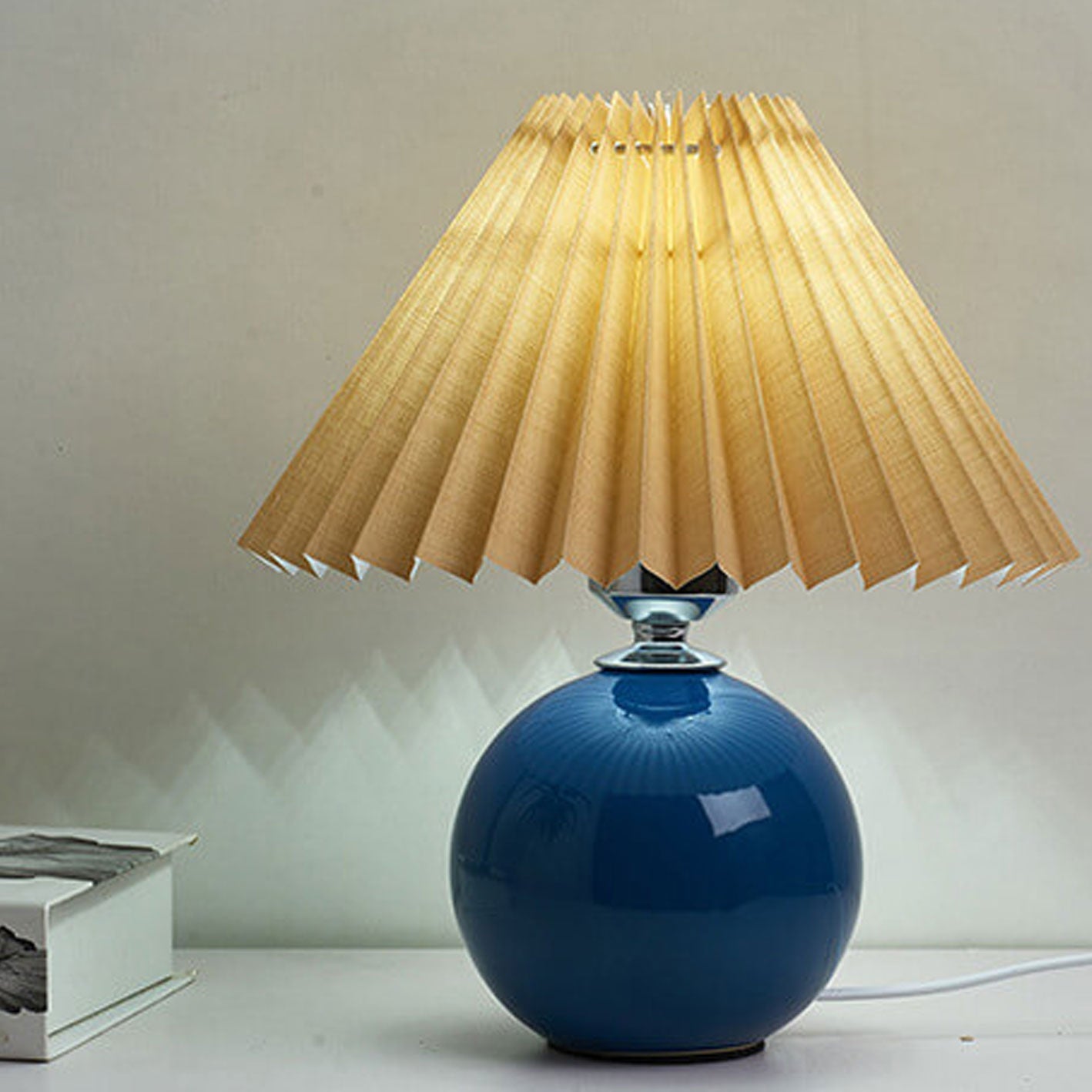 Table Lamp Bedroom Ceramic Pleated Shade | Minimalist Design | Lologe