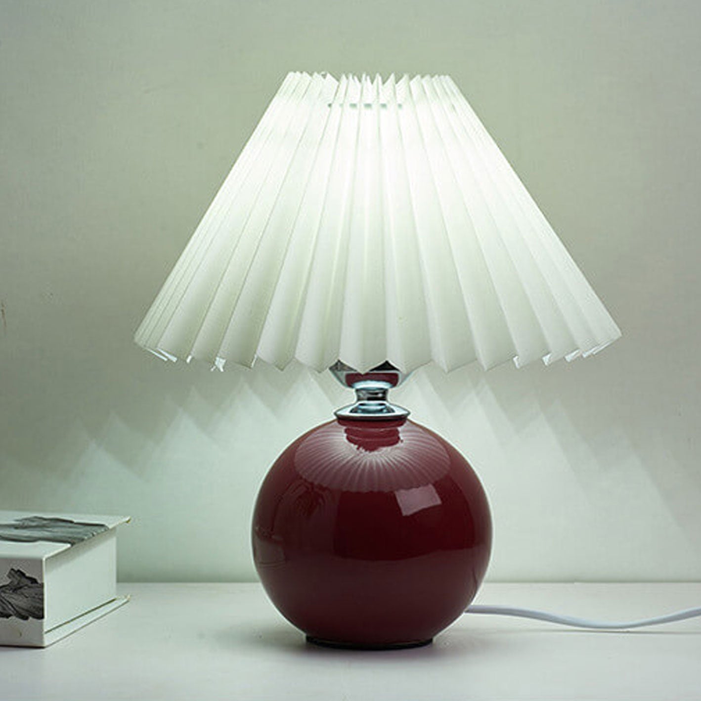 Table Lamp Bedroom Ceramic Pleated Shade | Minimalist Design | Lologe