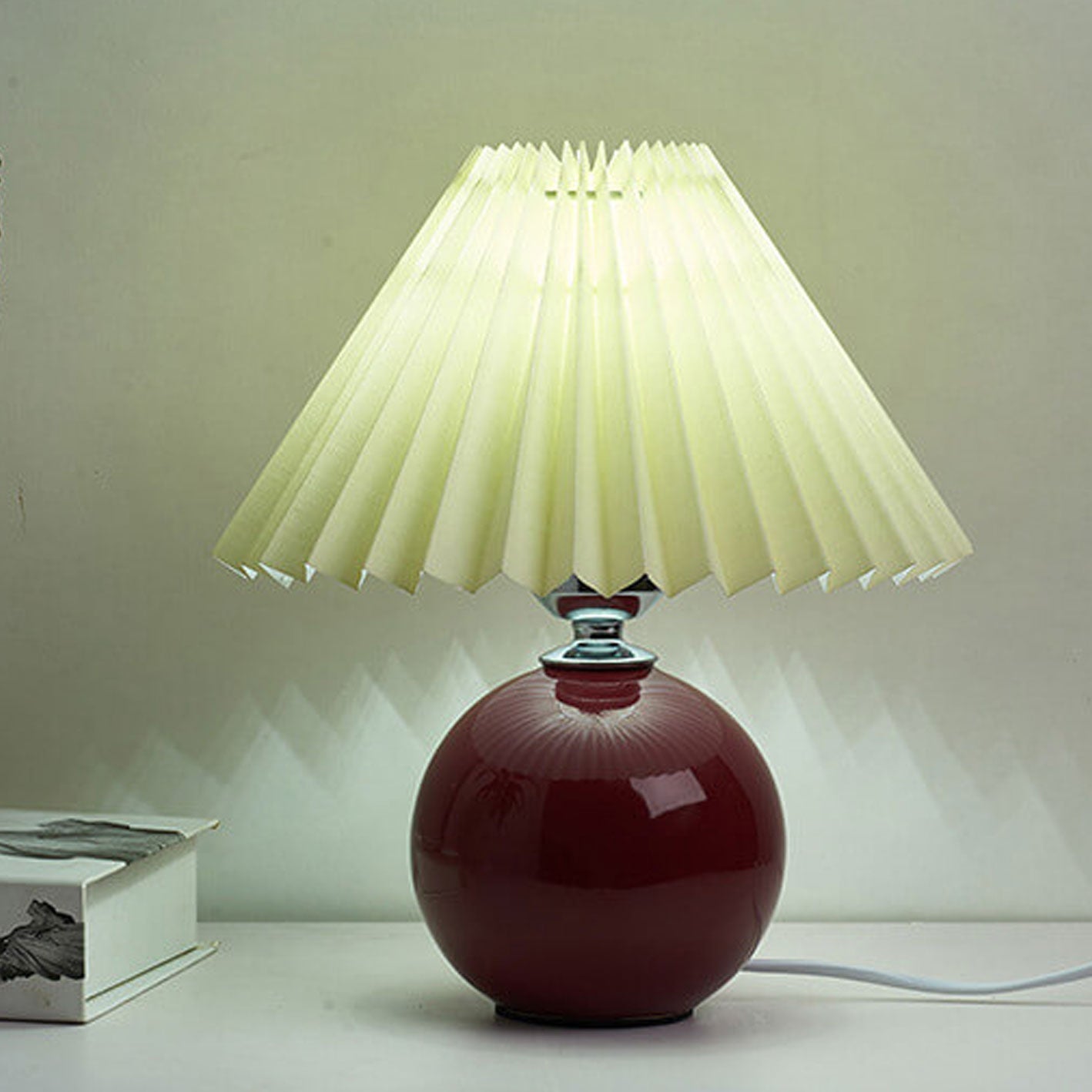 Table Lamp Bedroom Ceramic Pleated Shade | Minimalist Design | Lologe