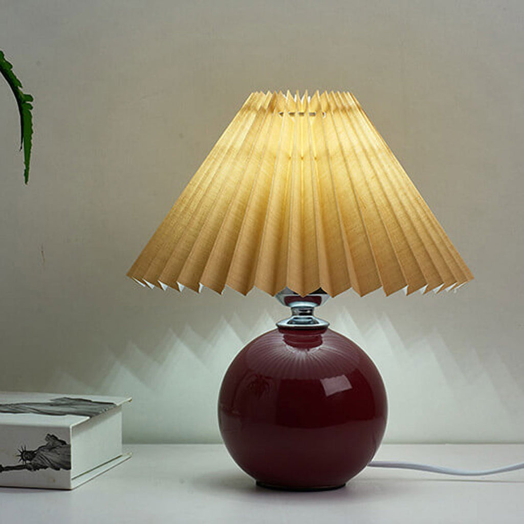 Table Lamp Bedroom Ceramic Pleated Shade | Minimalist Design | Lologe