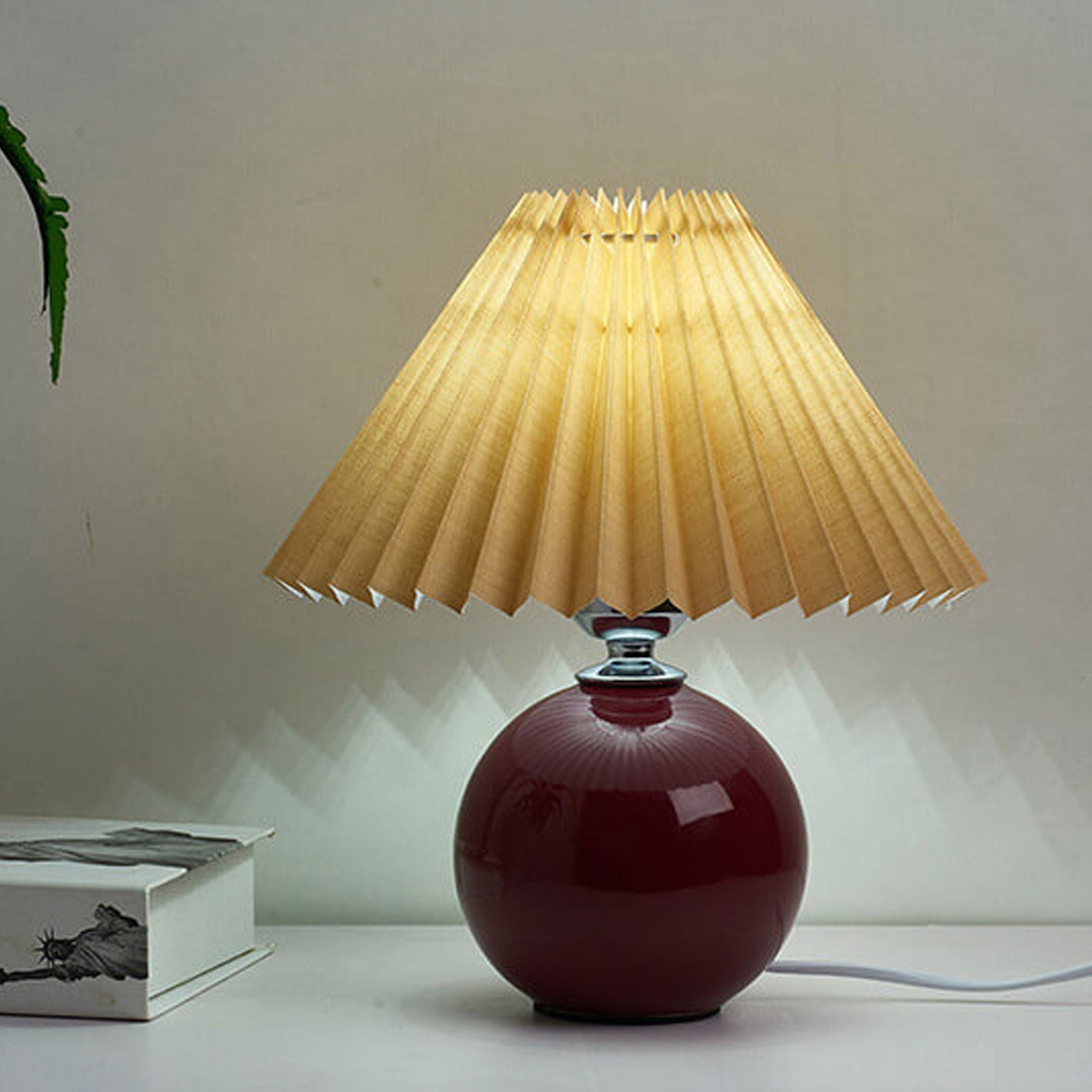 Table Lamp Bedroom Ceramic Pleated Shade | Minimalist Design | Lologe
