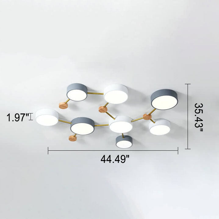 LED Flush Mount Ceiling Light | Bedroom Lighting | Solid Wood & Iron | Scandinavian Modern | Lologe