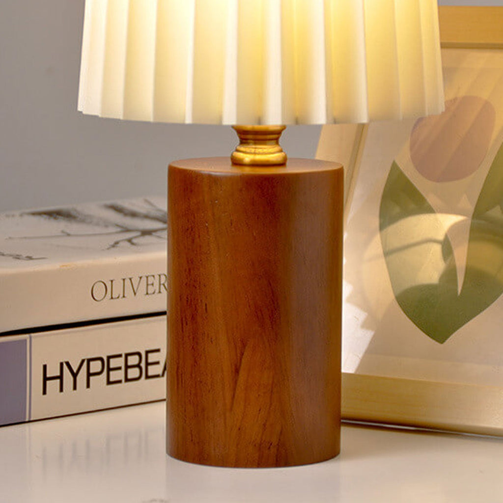 Table Lamp for Bedroom & Living Room | Pleated Shade Solid Wood Base Modern Lighting | Lologe