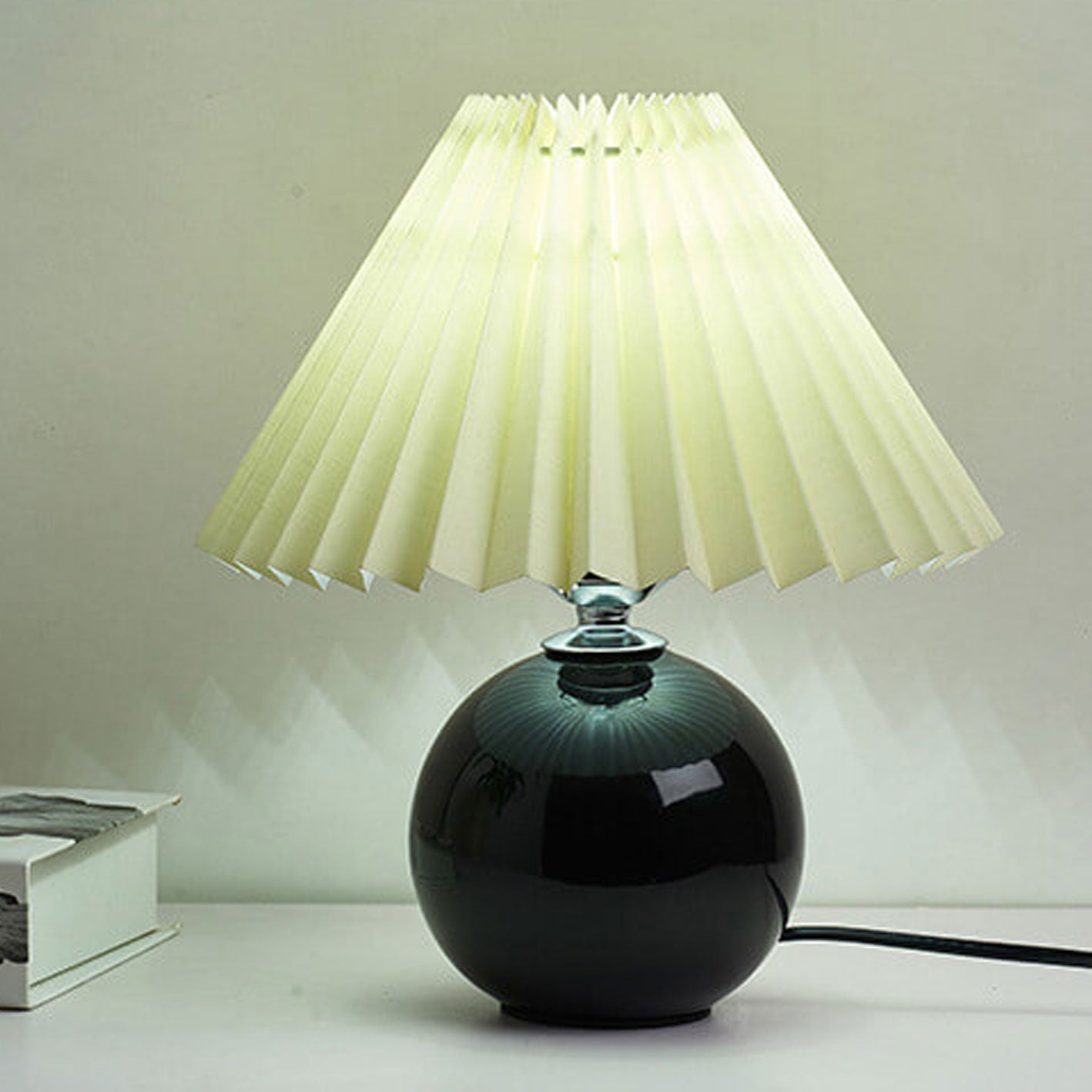 Table Lamp Bedroom Ceramic Pleated Shade | Minimalist Design | Lologe
