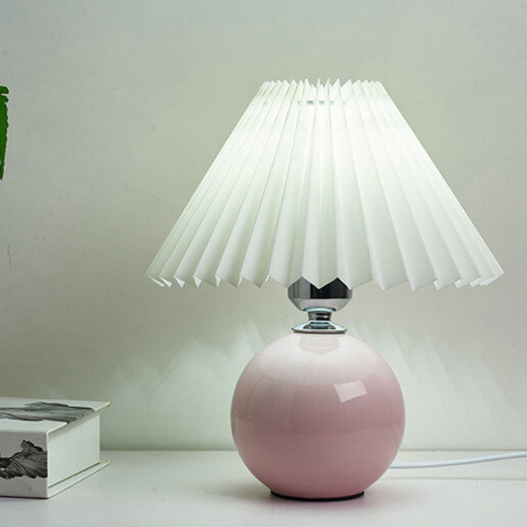 Table Lamp Bedroom Ceramic Pleated Shade | Minimalist Design | Lologe