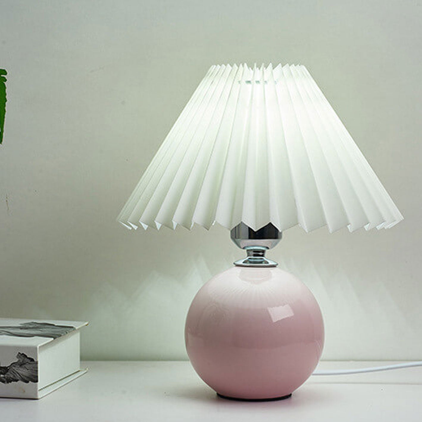 Table Lamp Bedroom Ceramic Pleated Shade | Minimalist Design | Lologe