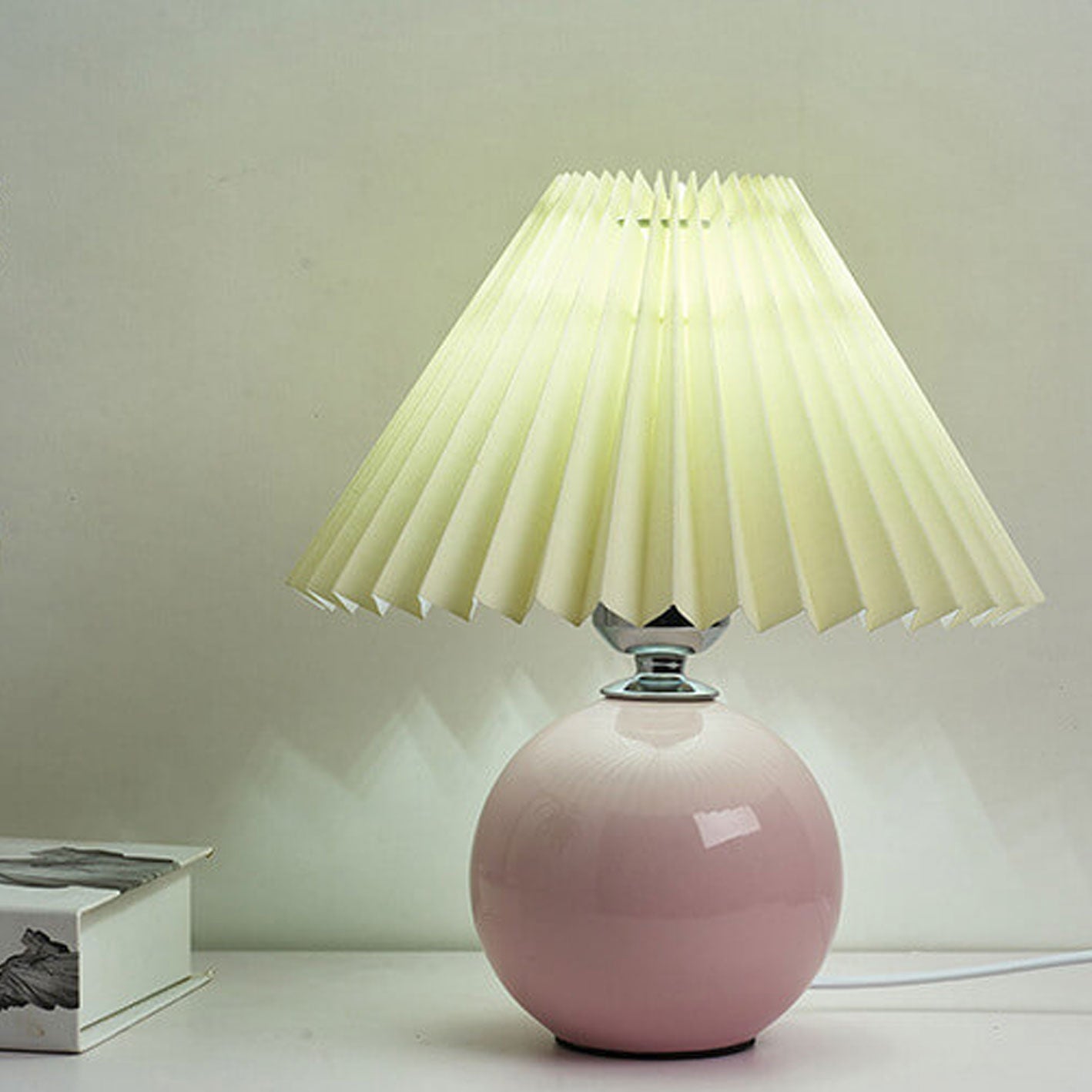 Table Lamp Bedroom Ceramic Pleated Shade | Minimalist Design | Lologe