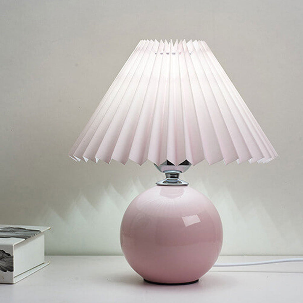 Table Lamp Bedroom Ceramic Pleated Shade | Minimalist Design | Lologe