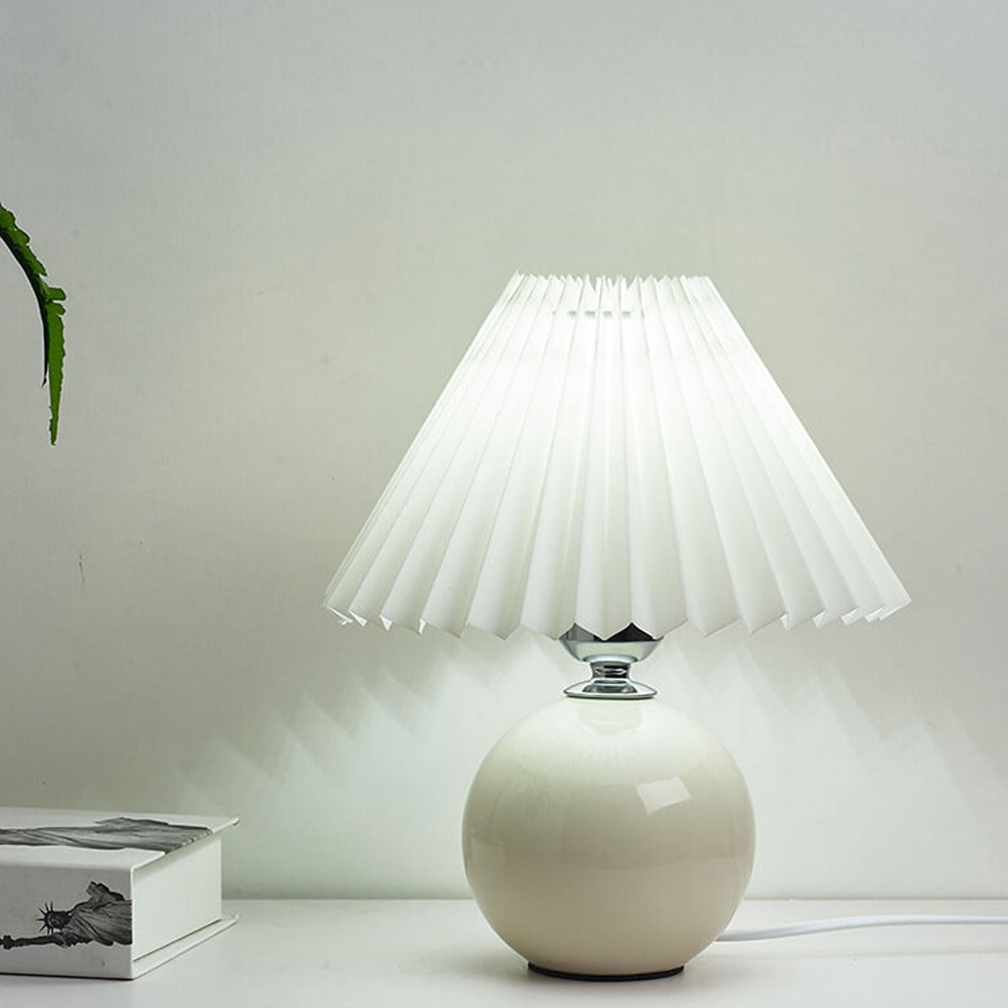 Table Lamp Bedroom Ceramic Pleated Shade | Minimalist Design | Lologe