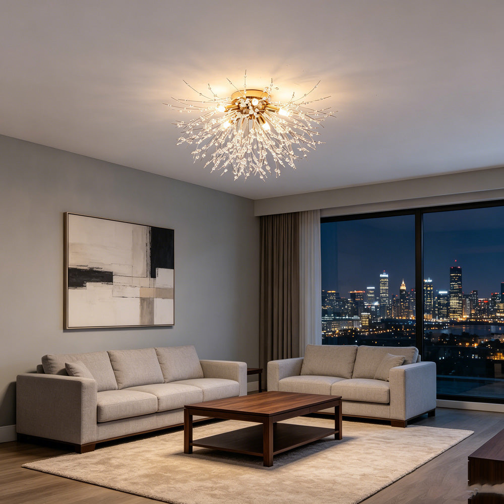 Modern Crystal Dandelion Ceiling Light | Bedroom Living Room | Crystal Shade | Flush Mount | Lologe