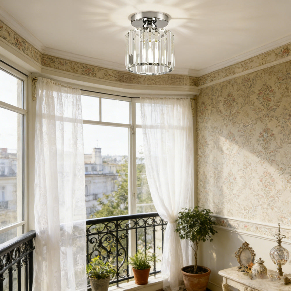 Crystal Silver Ceiling Light | Hallway | Flush Mount | Crystal Shade | Modern Glam Style | Round | Lologe
