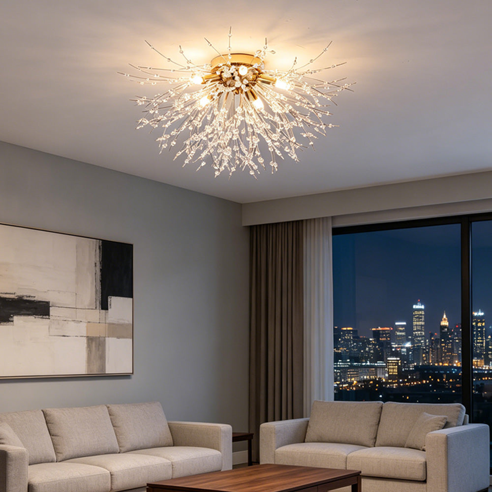 Modern Crystal Dandelion Ceiling Light | Bedroom Living Room | Crystal Shade | Flush Mount | Lologe