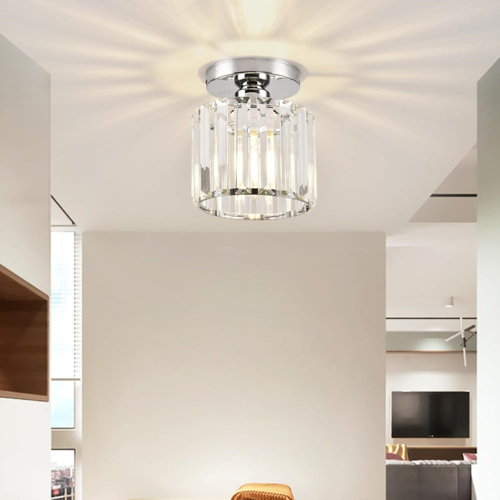 Crystal Silver Ceiling Light | Hallway | Flush Mount | Crystal Shade | Modern Glam Style | Round | Lologe