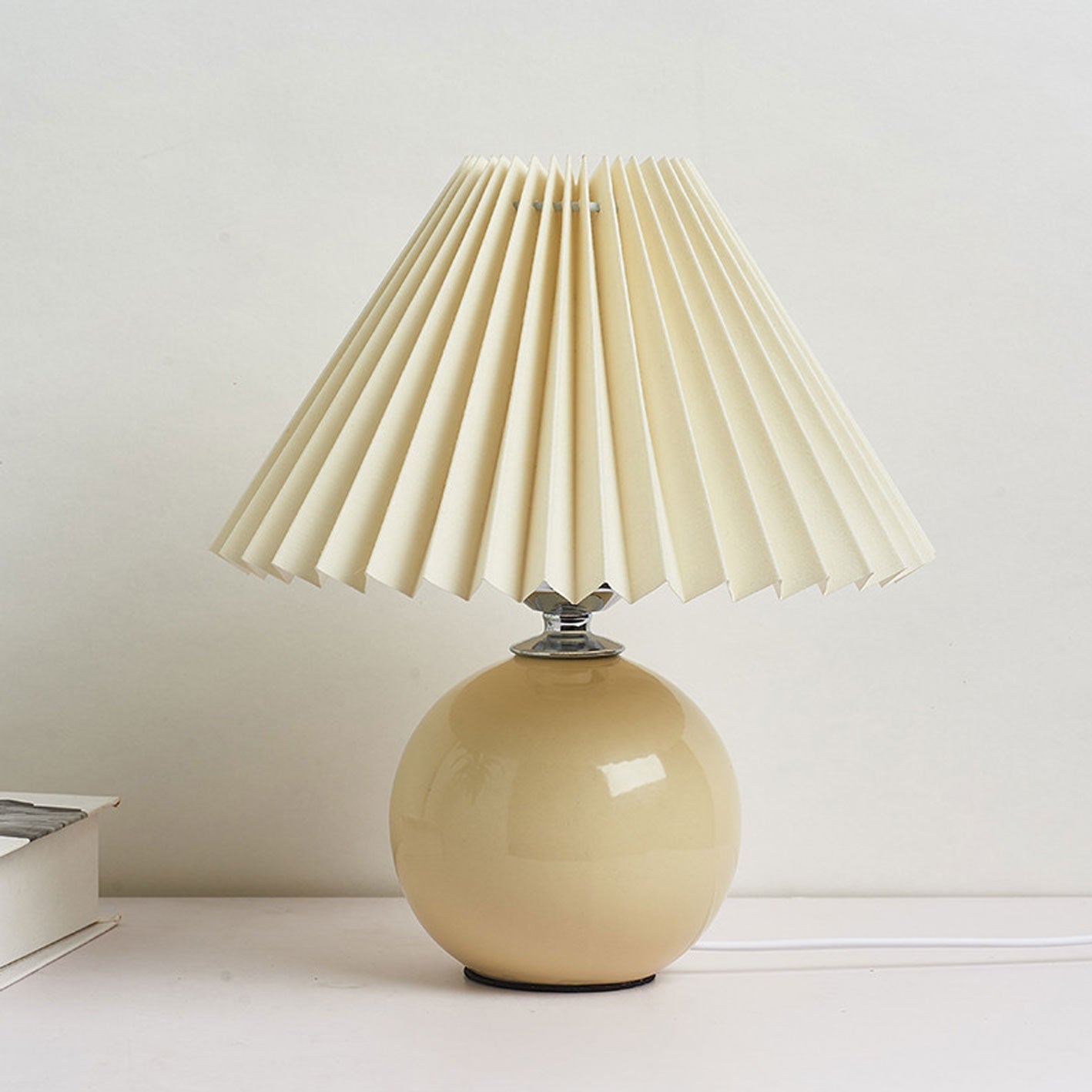 Table Lamp Bedroom Ceramic Pleated Shade | Minimalist Design | Lologe