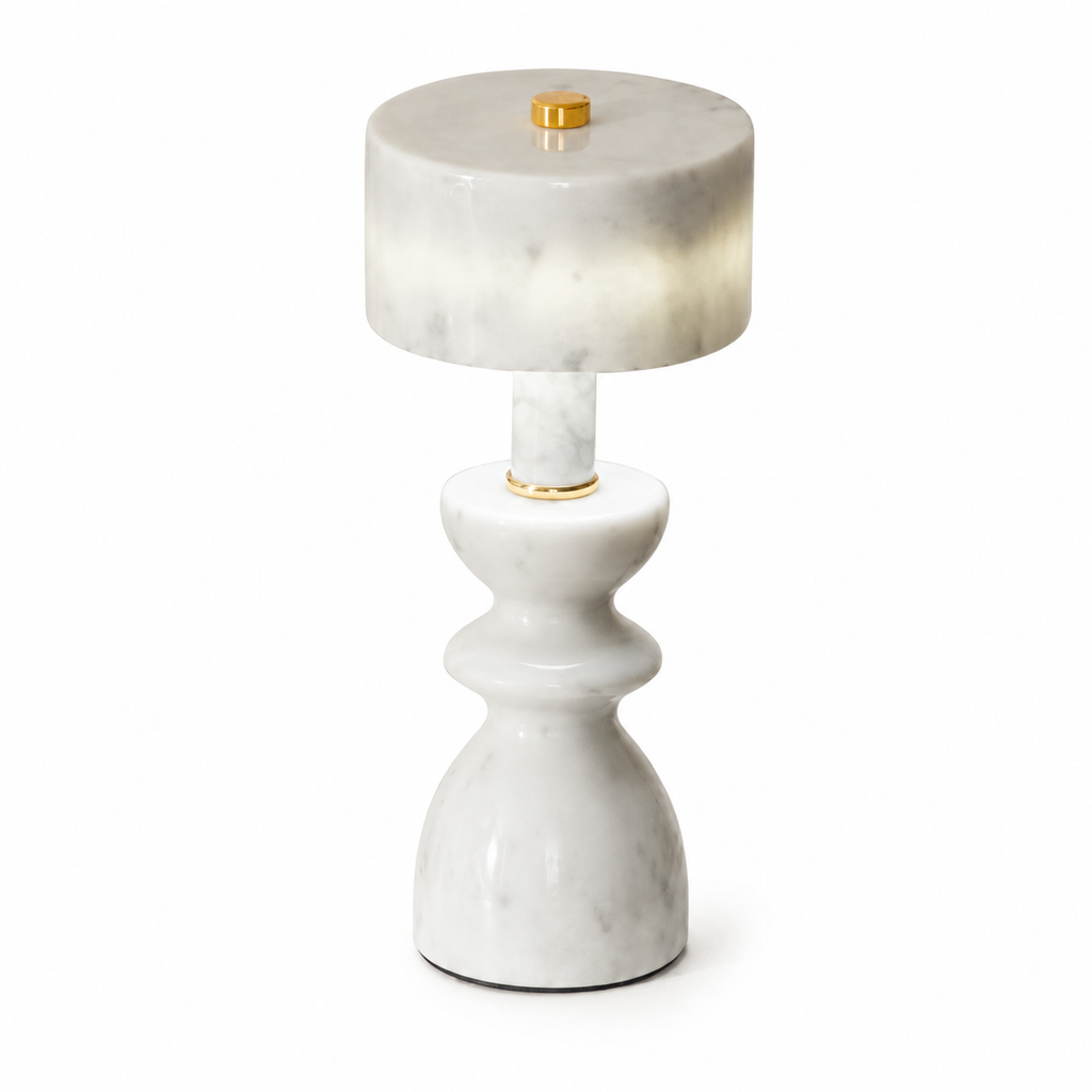 Modern Aluminum Table Lamp | Bedroom Living Room | Marble Shade | USB LED | Minimalist | Lologe