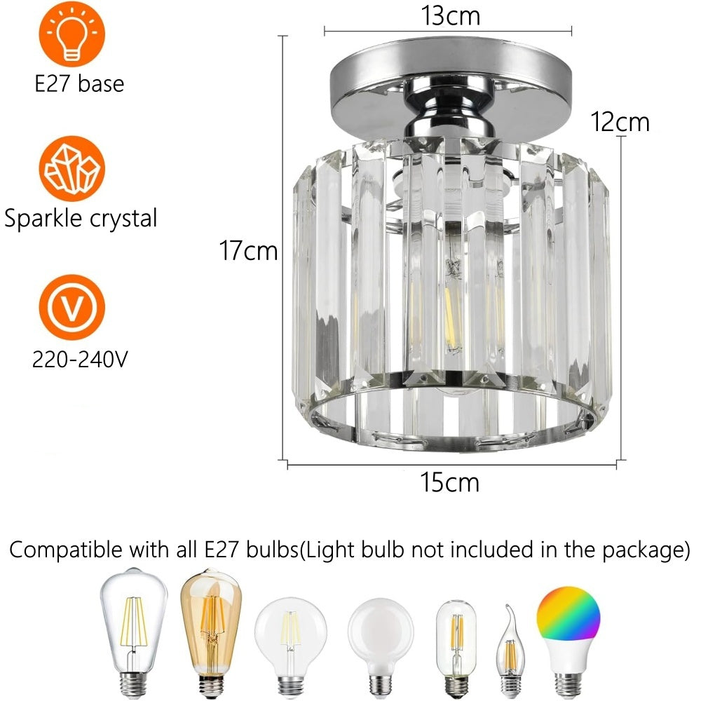 Crystal Silver Ceiling Light | Hallway | Flush Mount | Crystal Shade | Modern Glam Style | Round | Lologe