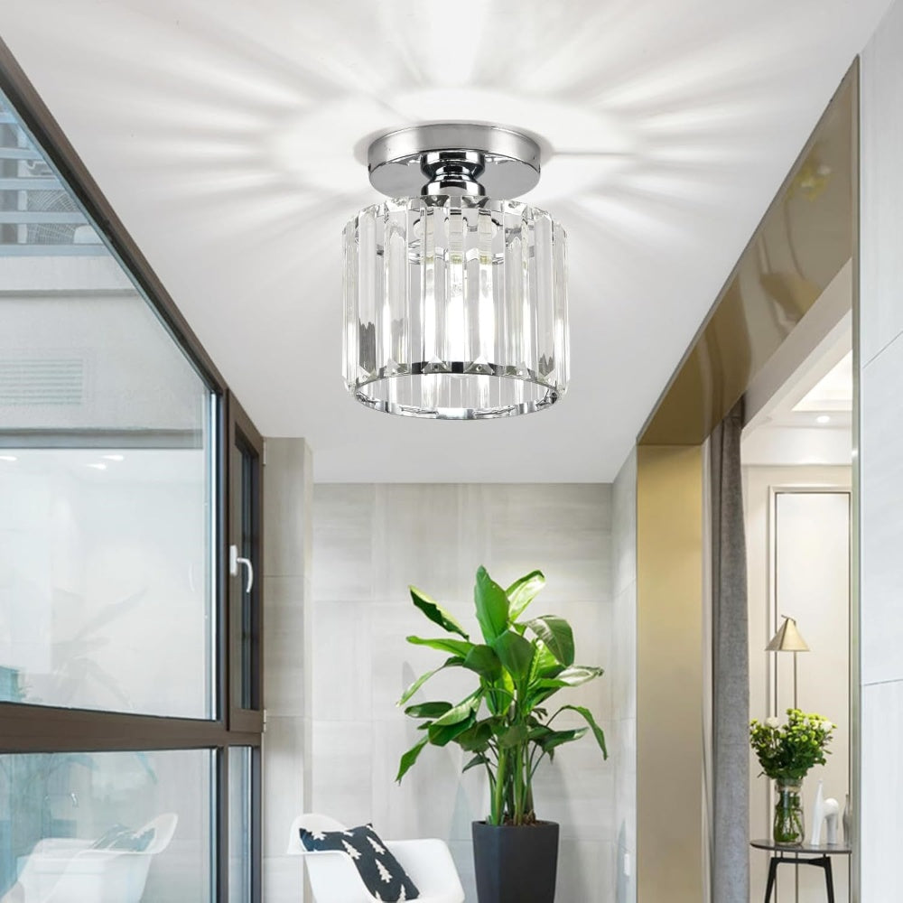 Crystal Silver Ceiling Light | Hallway | Flush Mount | Crystal Shade | Modern Glam Style | Round | Lologe