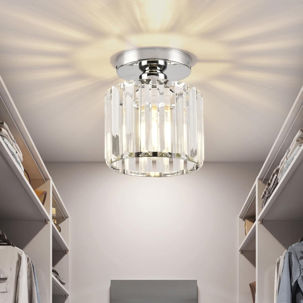 Crystal Silver Ceiling Light | Hallway | Flush Mount | Crystal Shade | Modern Glam Style | Round | Lologe