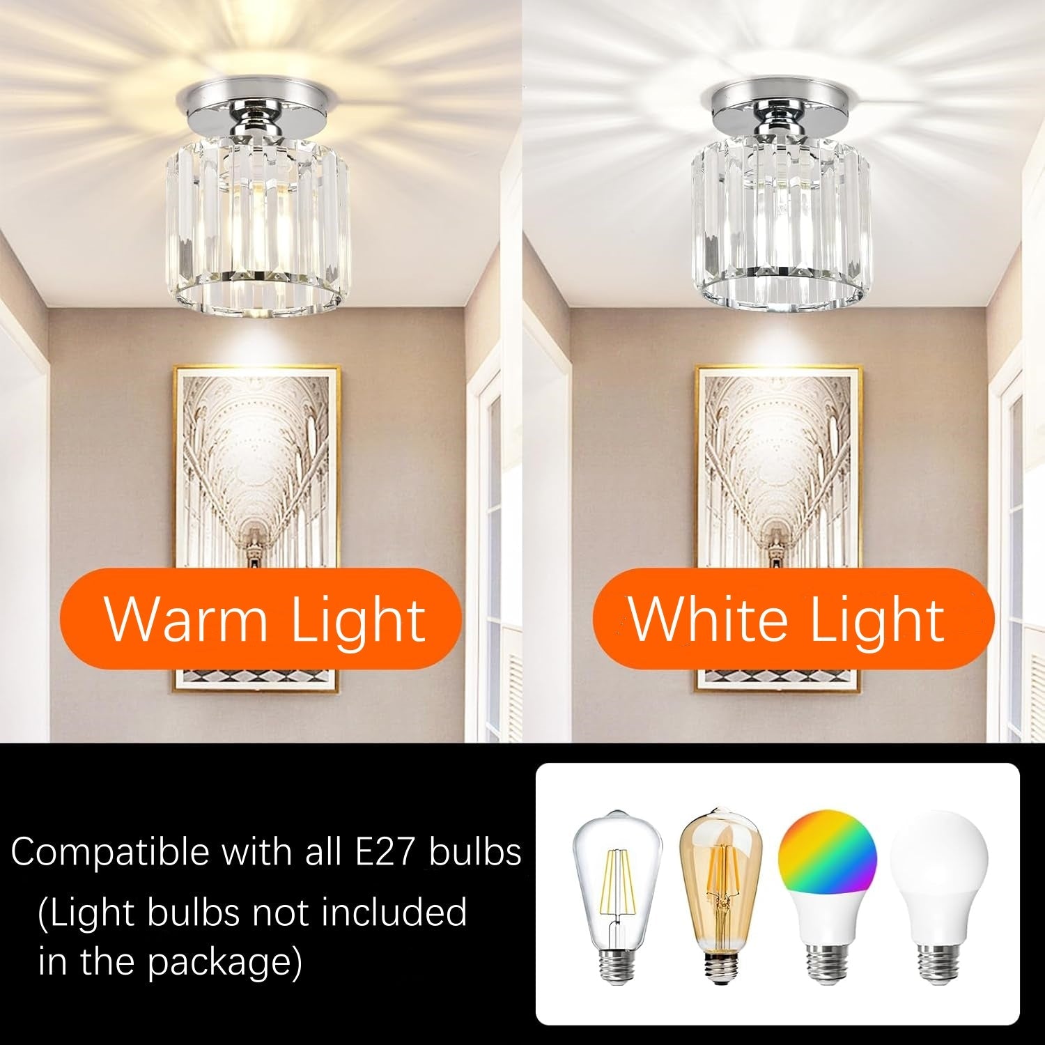 Crystal Silver Ceiling Light | Hallway | Flush Mount | Crystal Shade | Modern Glam Style | Round | Lologe