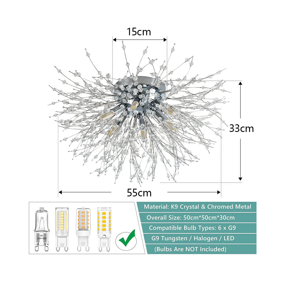 Modern Crystal Dandelion Ceiling Light | Bedroom Living Room | Crystal Shade | Flush Mount | Lologe