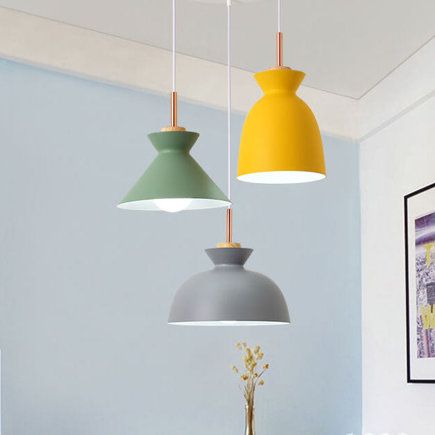 Nordic Pendant Light for Living Room | Oak Wood Iron Bell Dome Design | Lologe