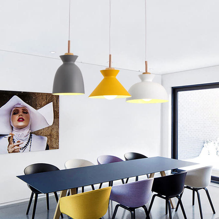Nordic Pendant Light for Living Room | Oak Wood Iron Bell Dome Design | Lologe
