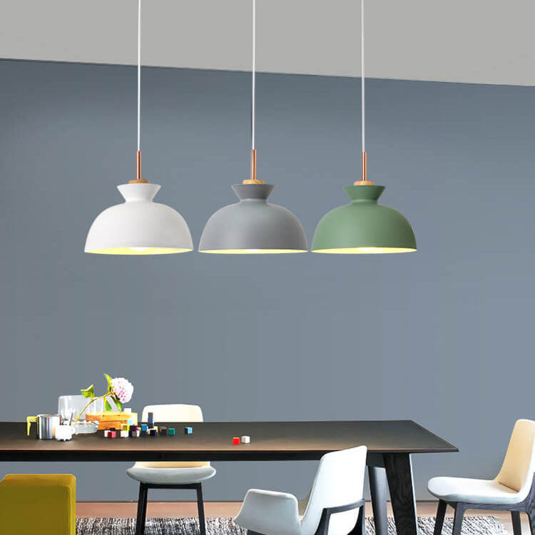 Nordic Pendant Light for Living Room | Oak Wood Iron Bell Dome Design | Lologe