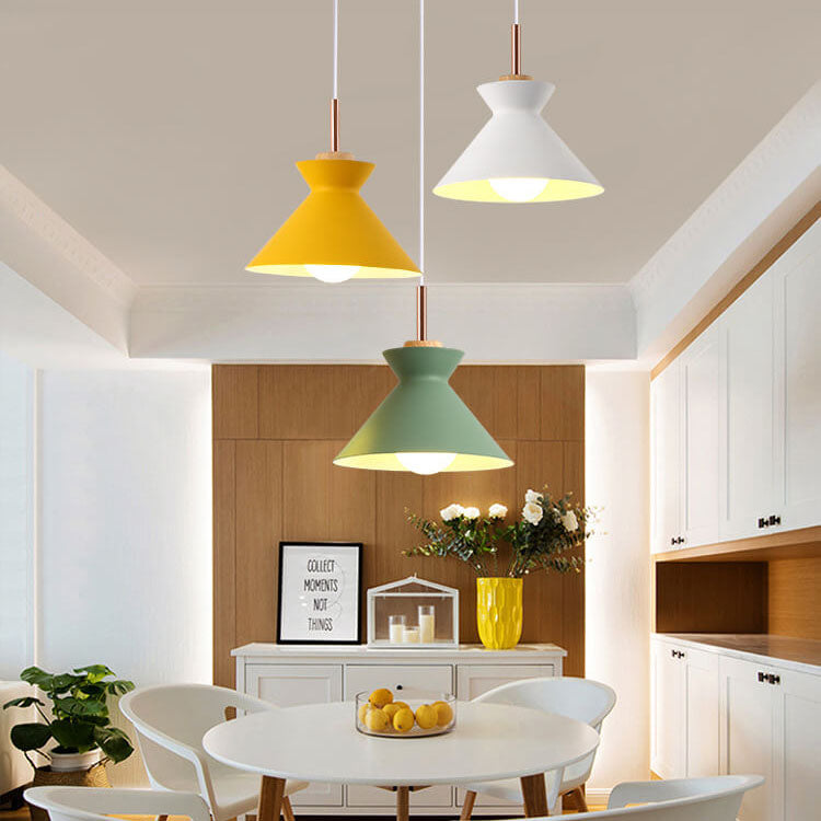 Nordic Pendant Light for Living Room | Oak Wood Iron Bell Dome Design | Lologe
