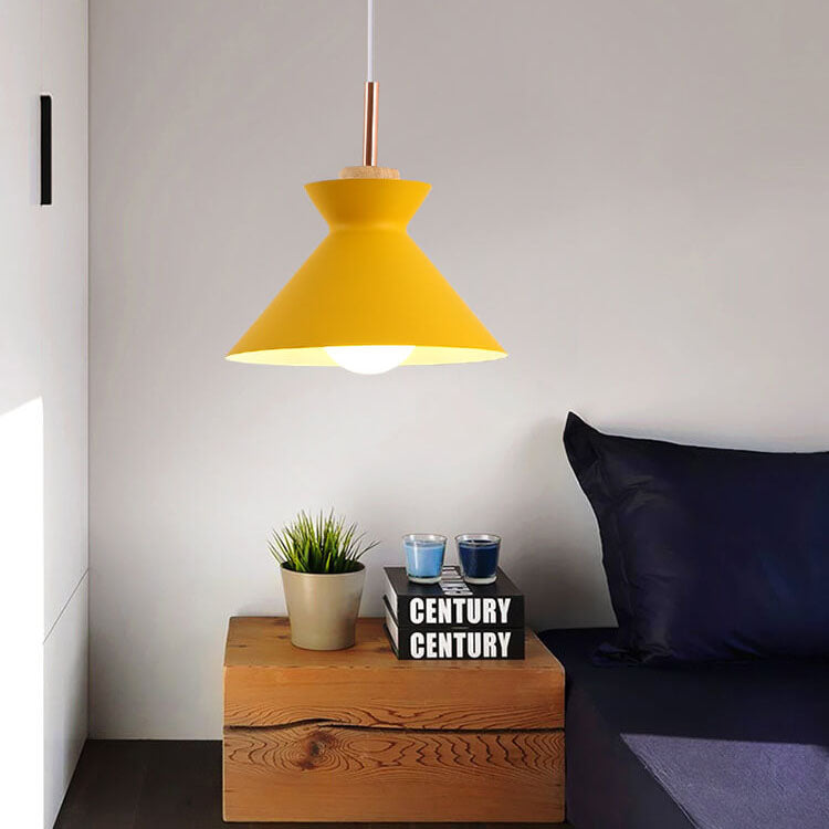Nordic Pendant Light for Living Room | Oak Wood Iron Bell Dome Design | Lologe
