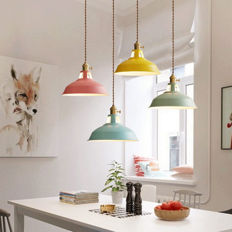 Industrial Pendant Light Kitchen Island | Iron Barn Shade Colourful Hanging Lamp | Lologe