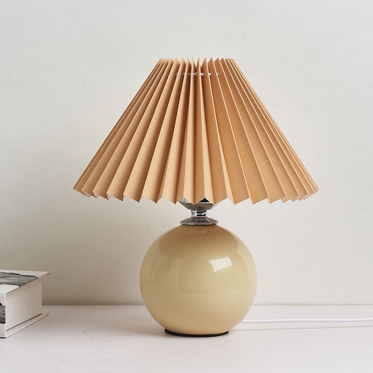 Table Lamp Bedroom Ceramic Pleated Shade | Minimalist Design | Lologe