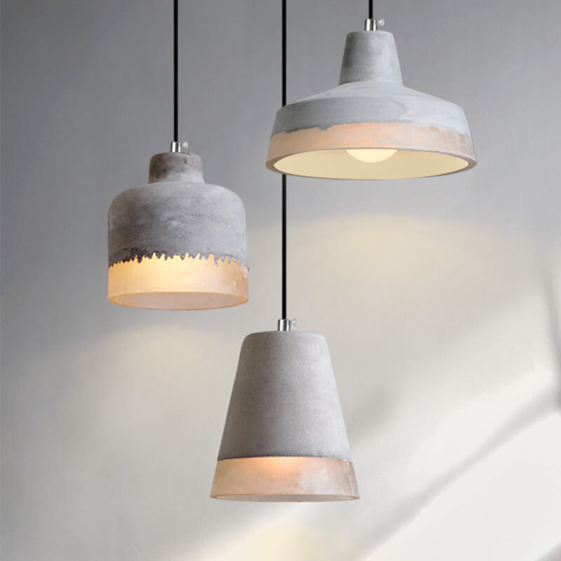 Industrial Cement Pendant Light | Dining Room Mood Lighting | Grey Concrete 1-Light Shade | Lologe