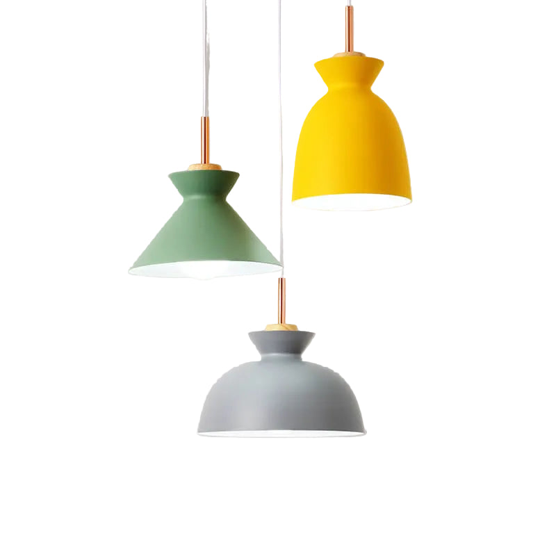 Nordic Pendant Light for Living Room | Oak Wood Iron Bell Dome Design | Lologe