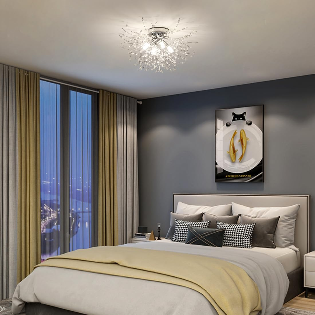 Modern Crystal Dandelion Ceiling Light | Bedroom Living Room | Crystal Shade | Flush Mount | Lologe