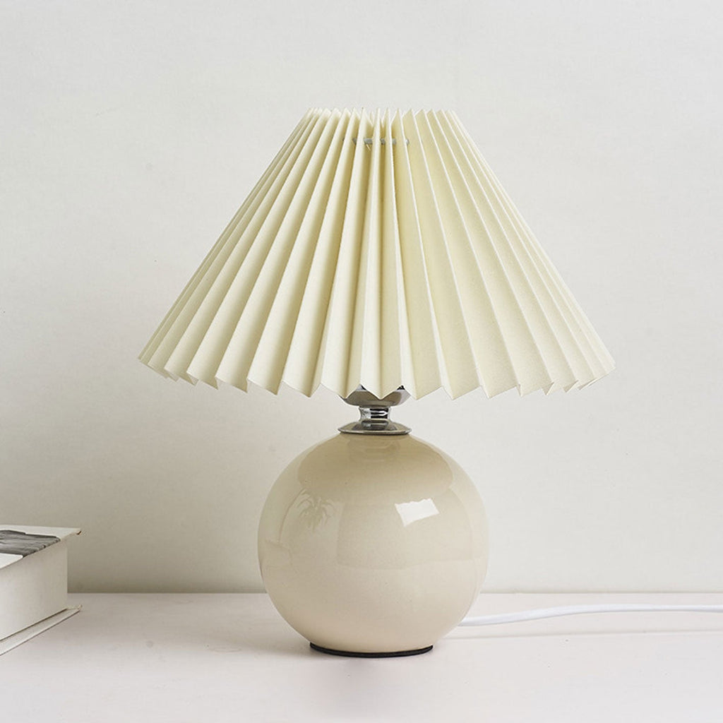 Table Lamp Bedroom Ceramic Pleated Shade | Minimalist Design | Lologe