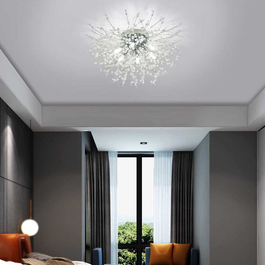 Modern Crystal Dandelion Ceiling Light | Bedroom Living Room | Crystal Shade | Flush Mount | Lologe