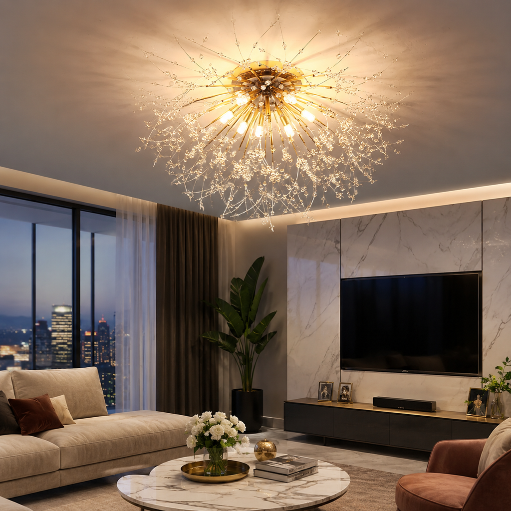 Modern Crystal Dandelion Ceiling Light | Bedroom Living Room | Crystal Shade | Flush Mount | Lologe