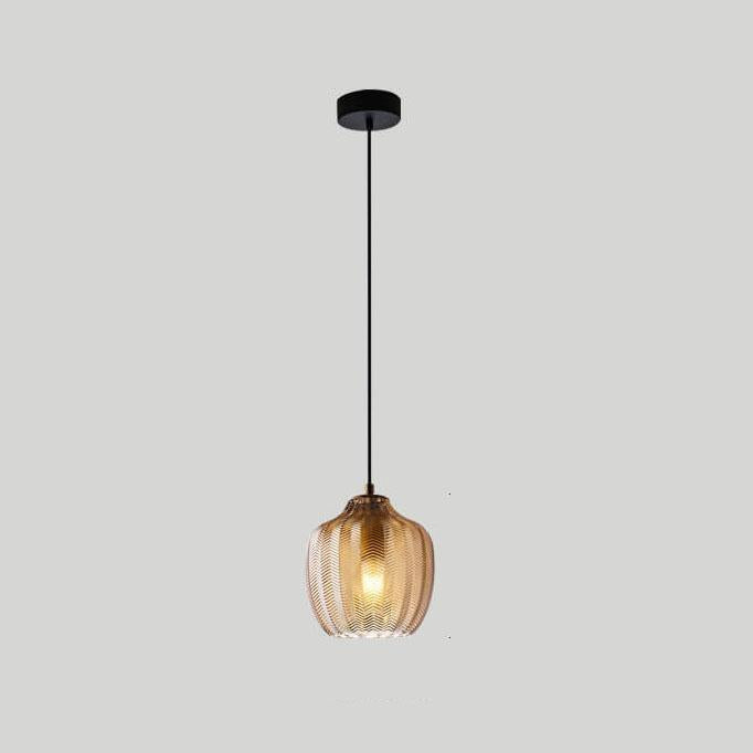 Glass Pendant Light for Dining Room | Textured Wavy Glass Modern Barrel Design | Lologe