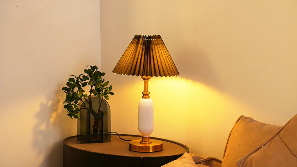 Pleated Table Lamp | American Style Fabric Shade Accent Light | Lologe