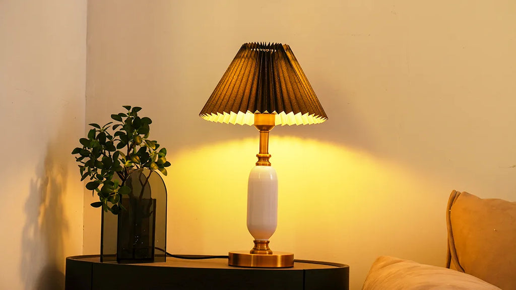 Pleated Table Lamp | American Style Fabric Shade Accent Light | Lologe