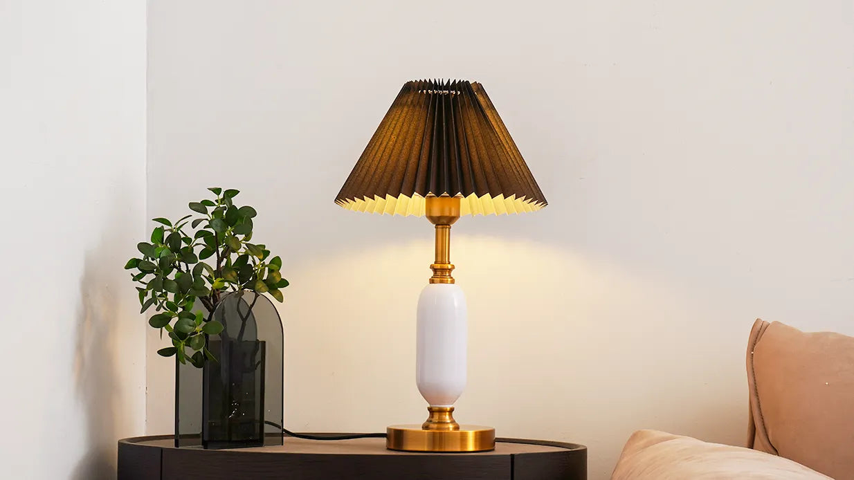 Pleated Table Lamp | American Style Fabric Shade Accent Light | Lologe
