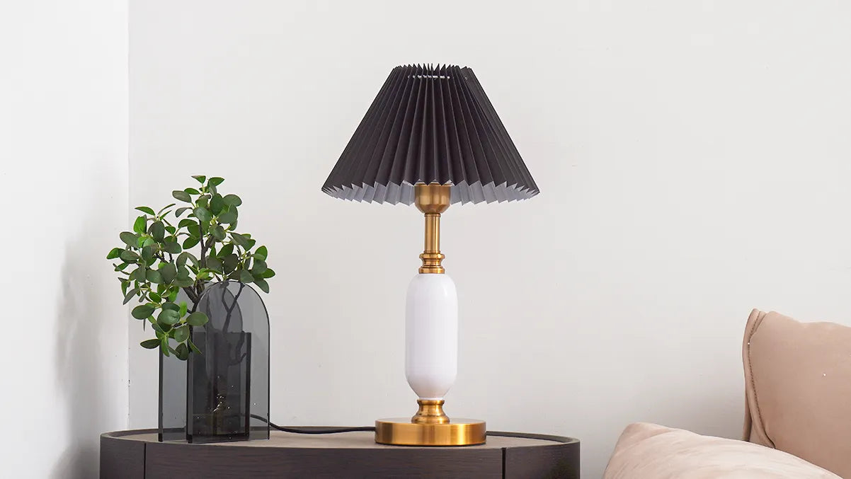 Pleated Table Lamp | American Style Fabric Shade Accent Light | Lologe